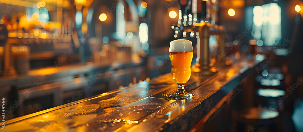 Poster image showing a beer tap in a pub with copy space image available.