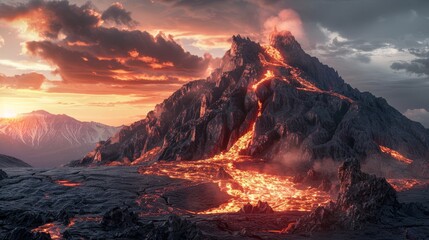 Fototapeta premium volcanic mountains, hyper realistic, clip art, digital artwork