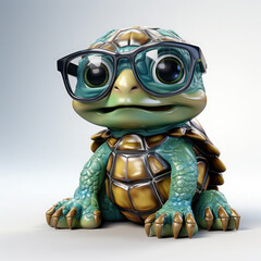 Watercolor Cute little green turtle with glasses in front of studio, clipart Illustration, Generative Ai