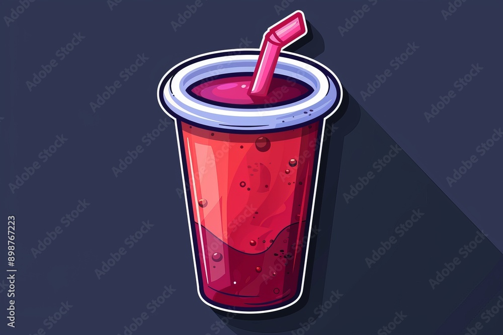 Poster illustration of a red smoothie with a straw representing a healthy and refreshing drink option