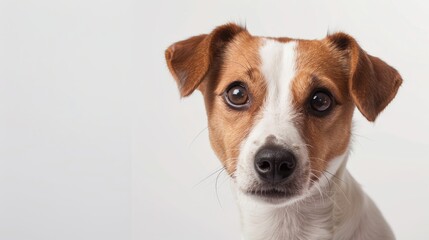 Portrait of a Jack Russell Terrier in a studio against a white background