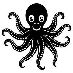 funny Octopus black vector silhouette