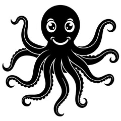 funny Octopus black vector silhouette