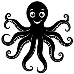 funny Octopus black vector silhouette