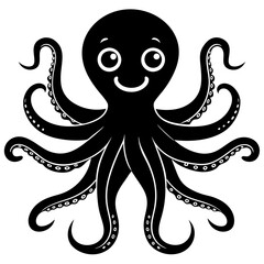 funny Octopus black vector silhouette