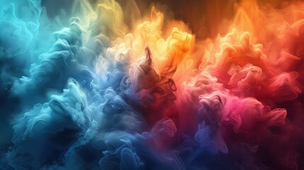 Obraz premium A vivid abstract background featuring a burst of rainbow colors in ink and paint, with swirling cloud-like blends and dynamic artistic energy