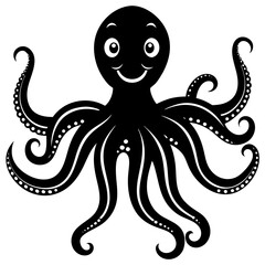 funny Octopus black vector silhouette