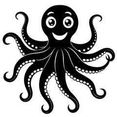 funny Octopus black vector silhouette