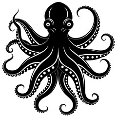 funny Octopus black vector silhouette