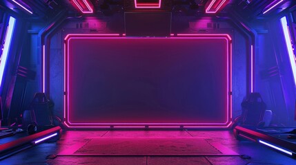 Obraz premium Futuristic Neon Room with Blank Screen.