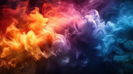 Obraz premium A vivid abstract background with a burst of rainbow colors in ink and paint, capturing swirling cloud-like blends and dynamic artistic energy