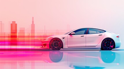 Futuristic car, transparent parts, sleek cityscape, watercolor style, with copy space, high-resolution photo, hyper realistic