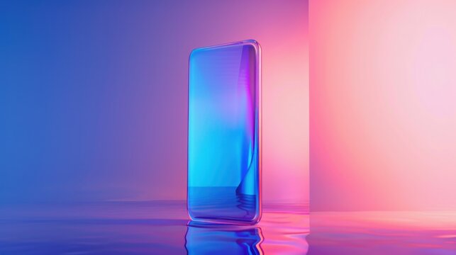 A phone is sitting in a pool of water, reflecting the light