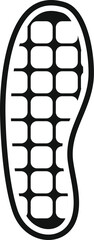 Black and white silhouette of a footprint with a tread pattern made of rectangles