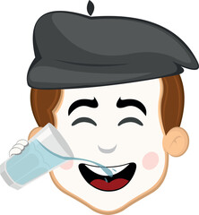 vector illustration face character of street artist mime cartoon, drinking a glass of water beverage