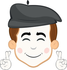vector illustration face character of street artist mime cartoon, crossing the fingers of the hands, asking for a wish or good luck