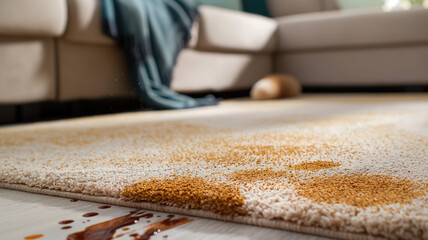 Illustration of a stained carpet magically transforming into cleanest carpet