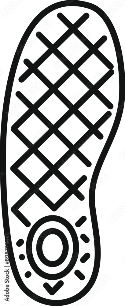 Poster line art icon of an insole emphasizing its features for enhanced comfort and support