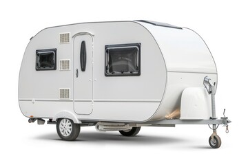 Caravan isolated over white background with clipping path. Full Depth of field. Focus stacking, side view