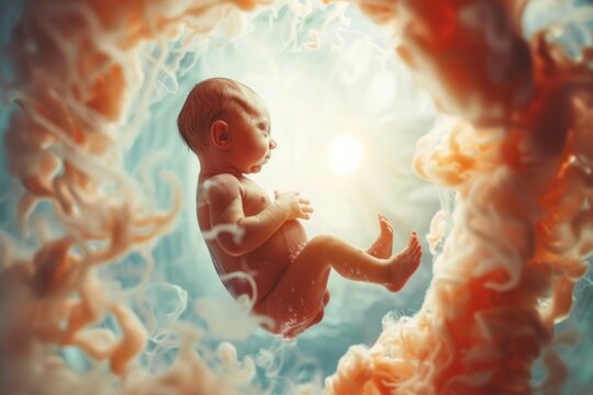 Child in womb, unborn little baby in utero of mother Isolated