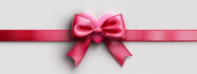  A pink ribbon, featured with a large bow atop, against a pristine white backdrop Shadow subtly cast beneath the ribbon's base