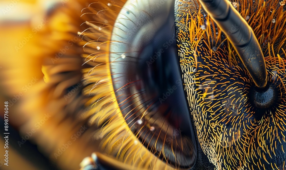 Poster macroscopic view of the bee's eye, showing the complex structure and tiny hairs