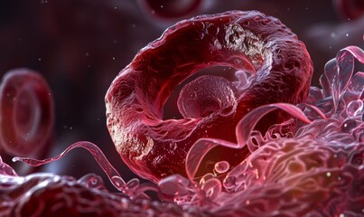 Microscopic view of a red blood cell, displaying its biconcave shape and flexibility