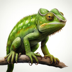 Obraz premium Watercolor Green color chameleon close up, clipart Illustration, Generative Ai