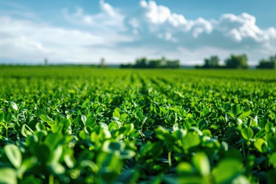 Close up Wide-angle shot of vibrant green lentil fields