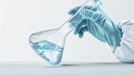 Scientist with protective gear examining flask, sophisticated lab equipment, watercolor style