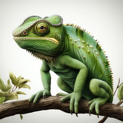 Obraz premium Watercolor Green color chameleon close up, clipart Illustration, Generative Ai