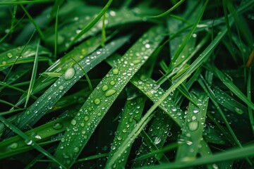 closeup of wet grass with raindrops