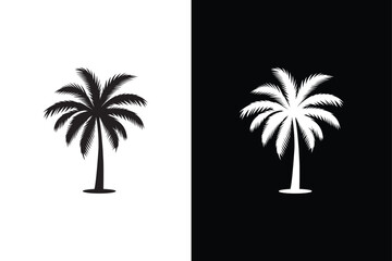 Obraz premium Black palm tree isolated on white background. Palm icon silhouettes. Design of palm tree