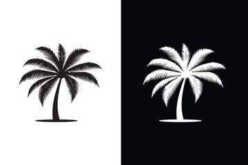 Obraz premium Black palm tree isolated on white background. Palm icon silhouettes. Design of palm tree
