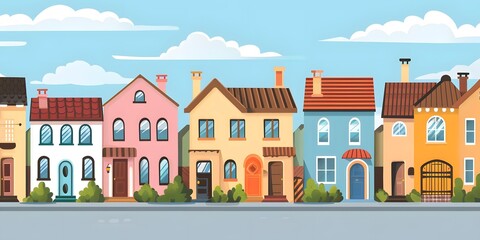 Colorful Houses on a Sunny Day Illustration