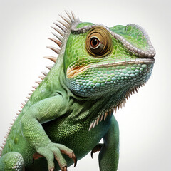 Obraz premium Watercolor Green color chameleon close up, clipart Illustration, Generative Ai