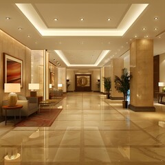 Luxury Hotel Lobby Interior Design with Marble Flooring