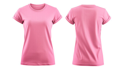 Pink blank t shirt template from two sides isolated on transparent white background, clipping path