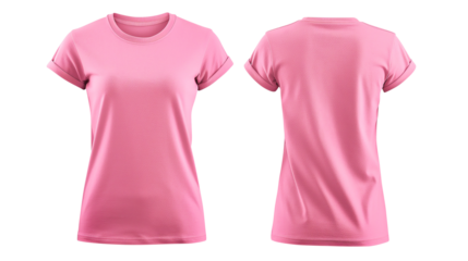 Pink blank t shirt template from two sides isolated on transparent white background, clipping path