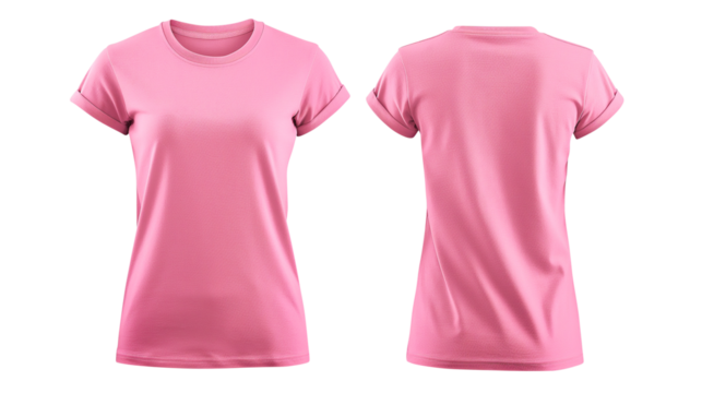 Pink blank t shirt template from two sides isolated on transparent white background, clipping path - Powered by Adobe
