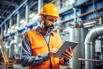 Male Engineer Using Tablet in Industrial Plant