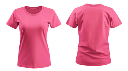 Pink blank t shirt template from two sides isolated on transparent white background, clipping path