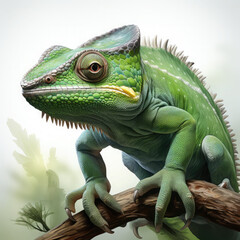 Fototapeta premium Watercolor Green color chameleon close up, clipart Illustration, Generative Ai