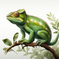 Fototapeta premium Watercolor Green color chameleon close up, clipart Illustration, Generative Ai
