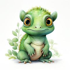 Fototapeta premium Watercolor Green color chameleon close up, clipart Illustration, Generative Ai