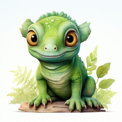 Fototapeta premium Watercolor Green color chameleon close up, clipart Illustration, Generative Ai