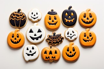 Halloween gingerbread cookies on white background