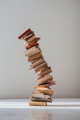 Pile of books stacked unevenly Concept leaning tower of knowledge digital art
