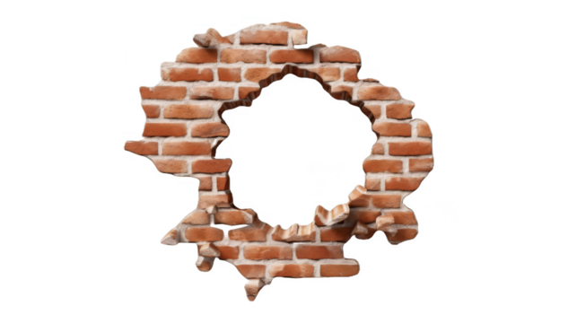 broken red brick wall with hole on transparent background - Powered by Adobe