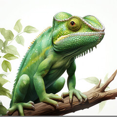 Watercolor Green color chameleon close up, clipart Illustration, Generative Ai